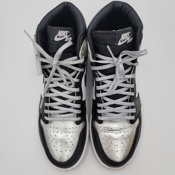 Nike Air Jordan 1‎ High OG Silver Toe Sneakers Black CD0461-001 Shoe Sz 9.5 - Picture 3 of 12